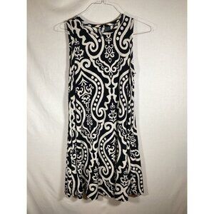 BELLAMIE Black Geometric Midi A-Line Dress Wrinkle Resistant Medium Classic Prep